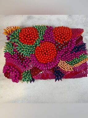 Handmade in India Beaded Floral colorful Clutch - Pink Multi NWT